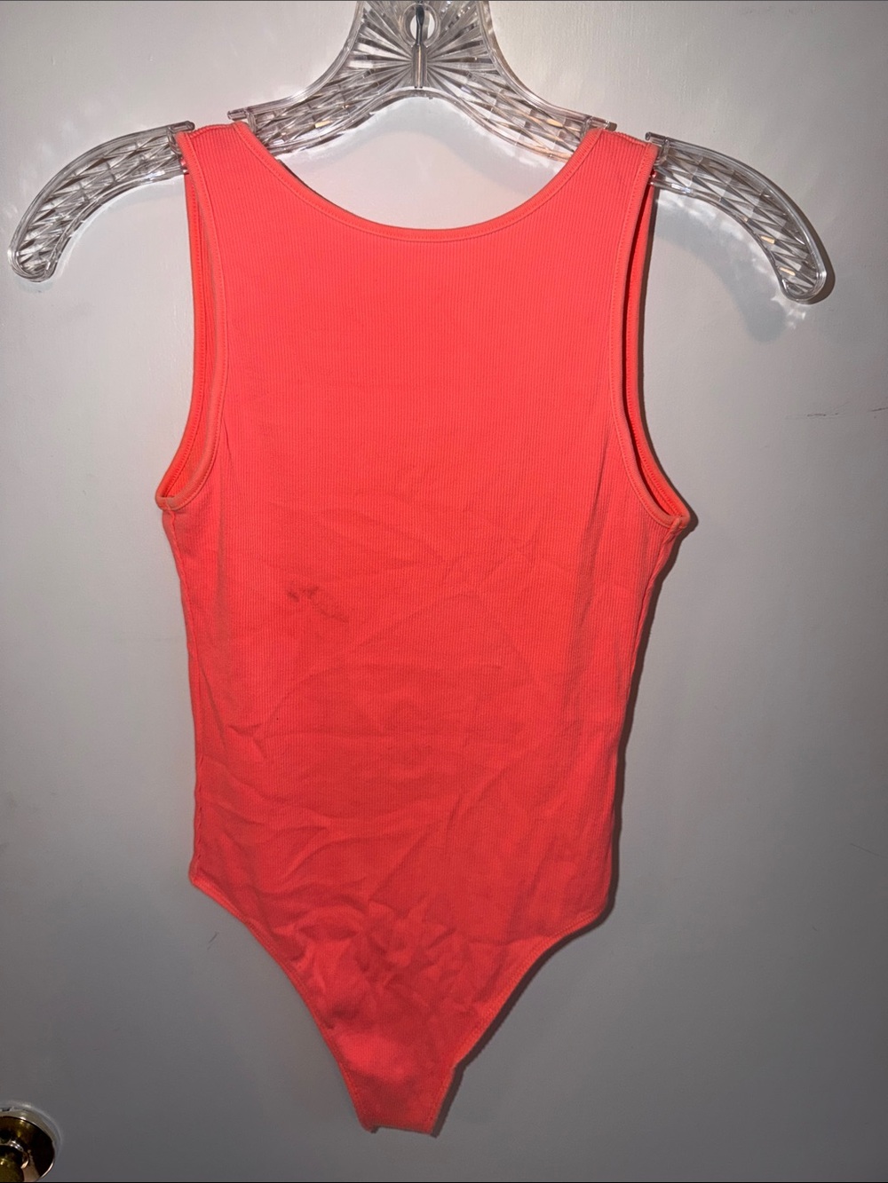 aerie Neon Coral Ribbed Sleeveless low back Bodysuit